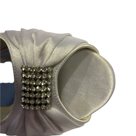 Elegantpark Peep Toe Rhinestone Flats Pleated Satin Wedding Bridal Shoes Size 10 - Picture 11 of 12